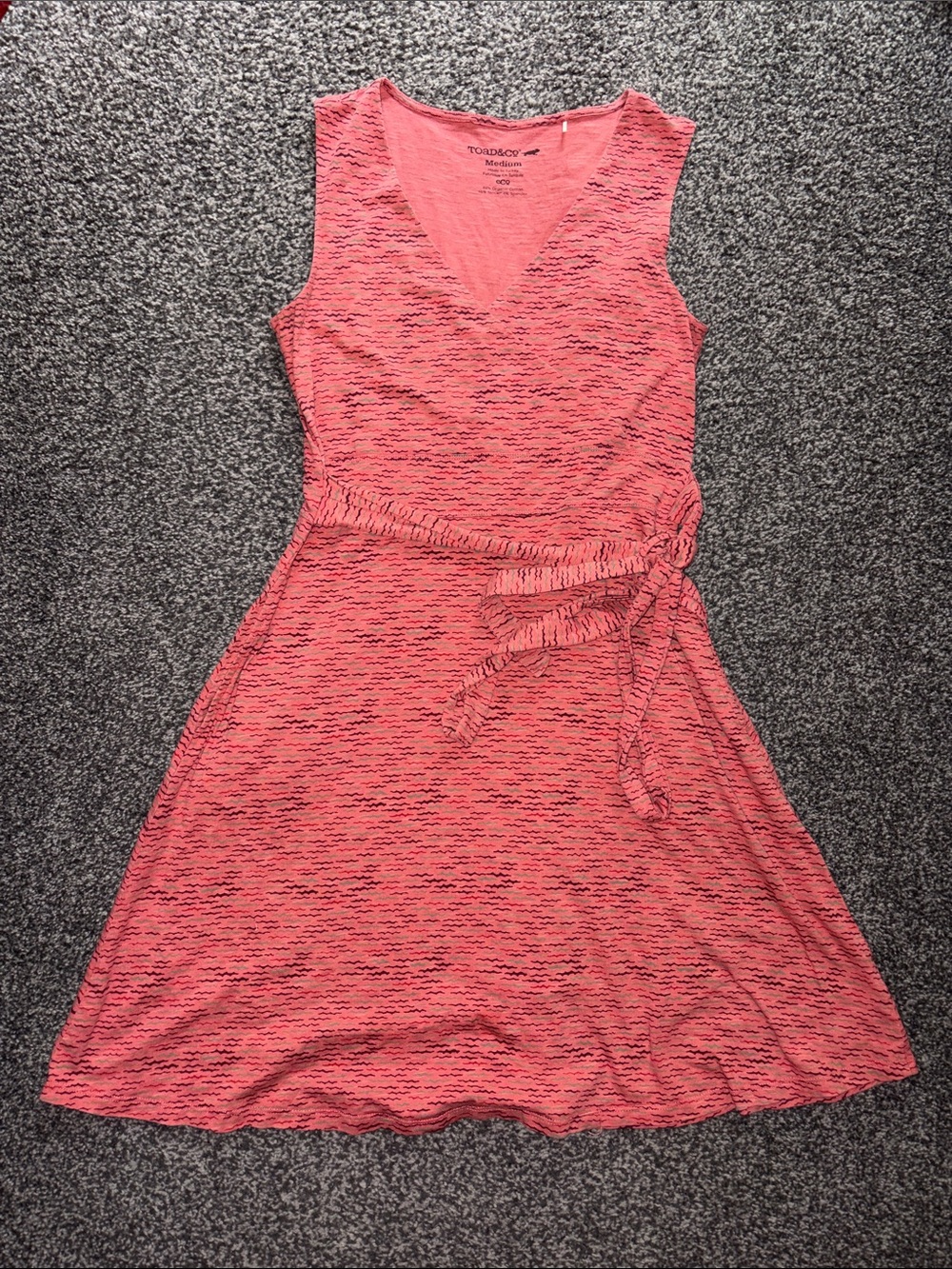 Toad&Co. Cue Wrap Dress Sleeveless Coral Orange Print Size Medium